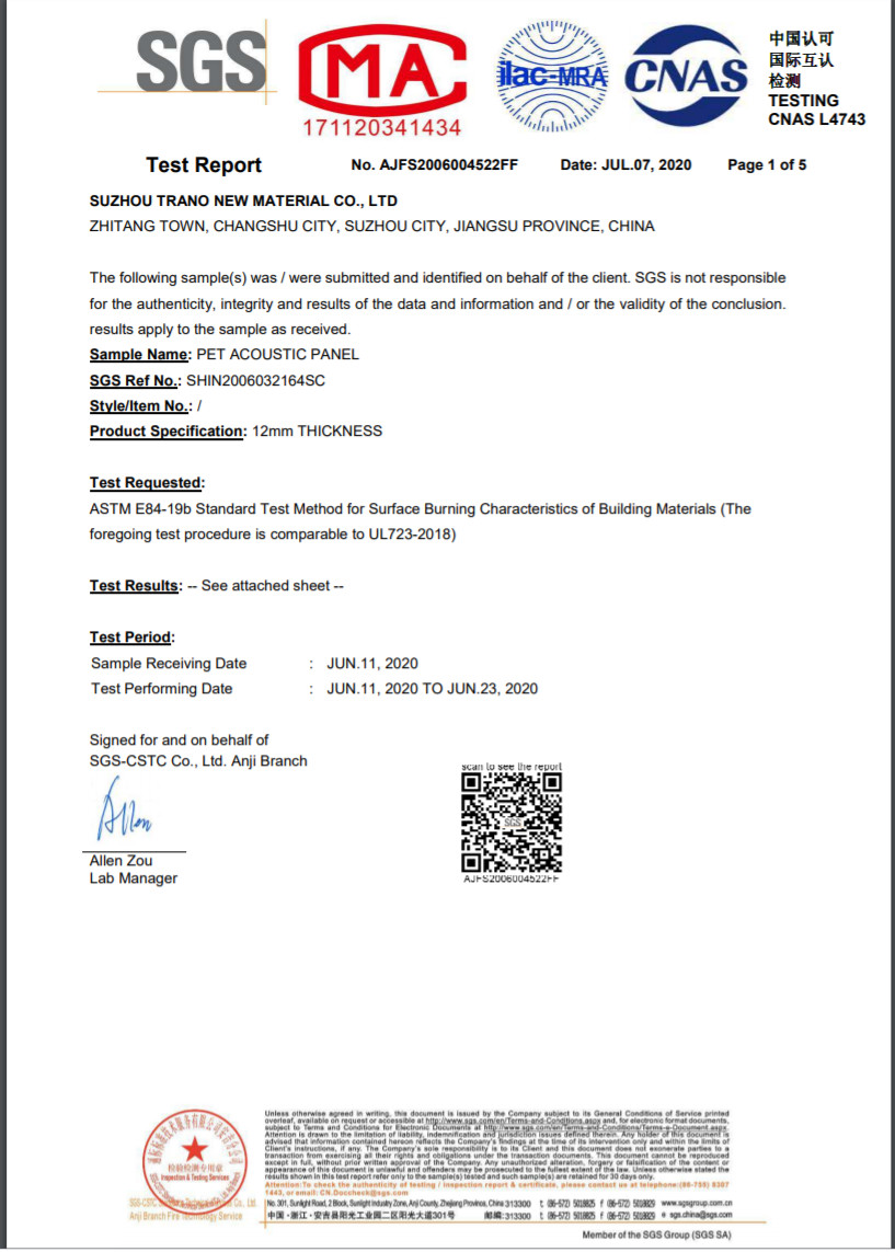 China SUZHOU TRANO NEW MATERIAL TECHNOLOGY CO.,LTD Certificaciones
